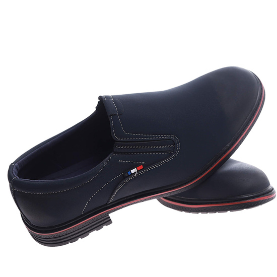 Wsuwane męskie półbuty granatowe pantofle /D8-2 14663 T496/