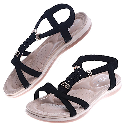 Czarne sandały na płaskim obcasie /C6-2 14043 T398/