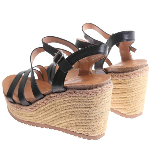 Sandały damskie na koturnie i platformie Czarne espadryle /C4-3 17832 G281/