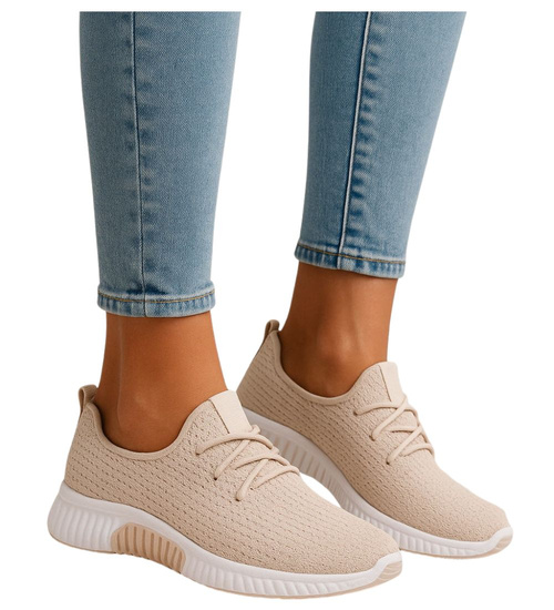 Wsuwane ażurowe beżowe buty sportowe /A7-1 17990 T281/