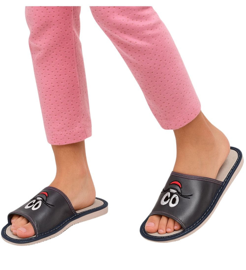 Skórzane dziecięce wsuwane klapki Szare /G9-1 8207 S182/