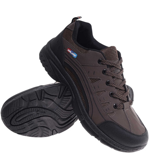 Sznurowane męskie buty trekkingowe Brązowe /E8-1 18168 S393/