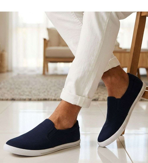 Wsuwane materiałowe trampki slip on Granatowe /E2-3 18737 T280/