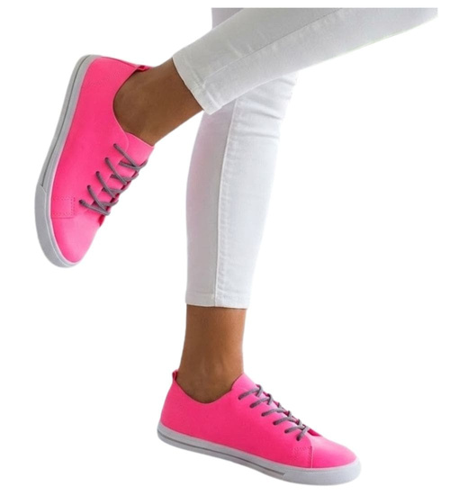 Sznurowane damskie trampki różowe /G1-2 11589 T112/