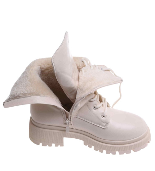 Beżowe zimowe botki trapery glany z futerkiem /A2-1 18524 T482/