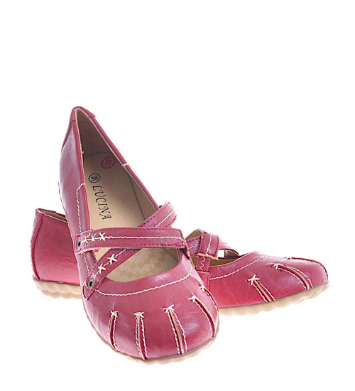 Bordowe damskie półbuty z paseczkiem /D7-2 12365 T086/