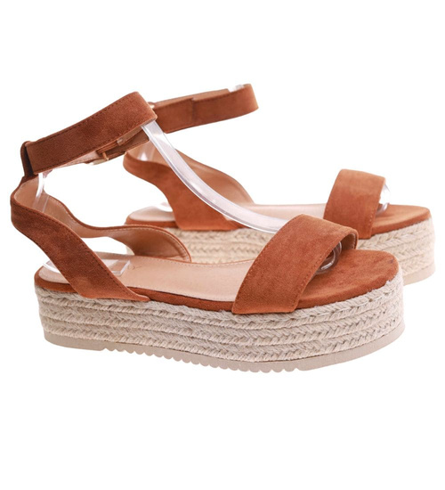 Brązowe damskie sandały na platformie /B4-1 17688 G145/