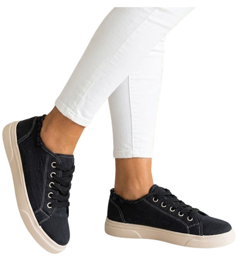 Czarne materiałowe trampki damskie /D2-1 16179 T190/