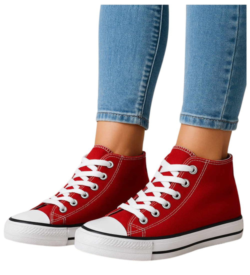 Wysokie dziewczęce trampki z tkaniny Bordowe /B5-3 14264 T85-5/