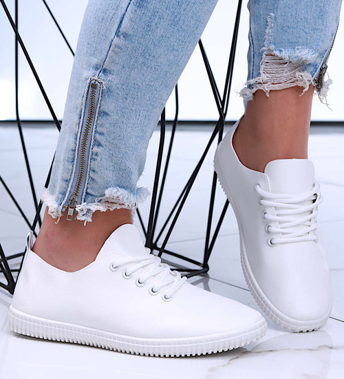 Białe sznurowane tensiówki damskie /G7-2 15856 T276/