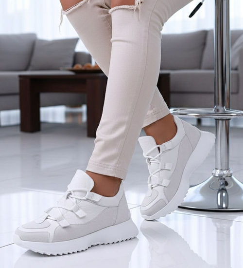 Białe skórzane damskie buty sportowe /G7-3 13603 N197/