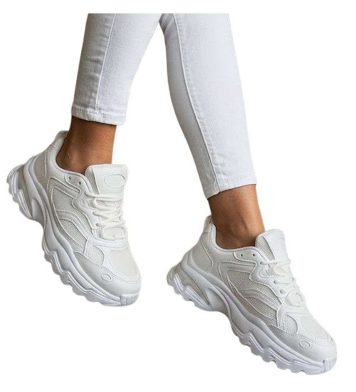 Damskie buty sportowe białe na platformie /G8-2 18658 S242/