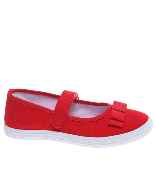 Czerwone materiałowe baleriny na rzep /E1-3 18681 T122/