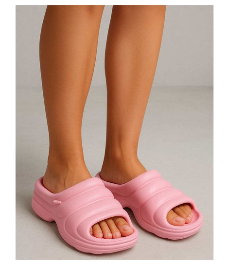Plażowe różowe klapki basenowe na platformie /G3-1 17701  G181/
