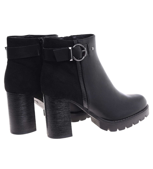 Czarne botki damskie na obcasie słupku /J5-4 H2 18439 W301/