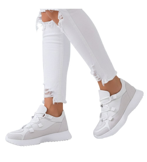 Białe skórzane damskie buty sportowe /G7-3 13603 N197/