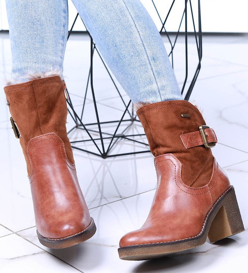 Zimowe damskie botki na słupku Camel /B4-3 15325 T592/