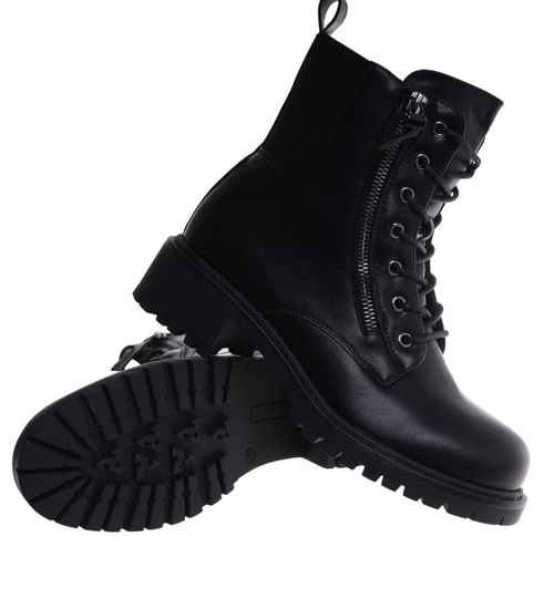 Czarne zimowe botki trapery damskie OST454