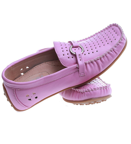 Różowe ażurowe półbuty mokasyny /F4-2 14038 T035/