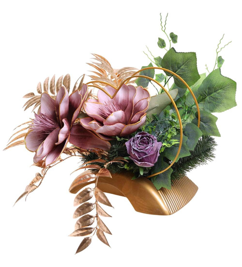 Duży stroik Fioletowo złote kwiaty KOMP141 M700