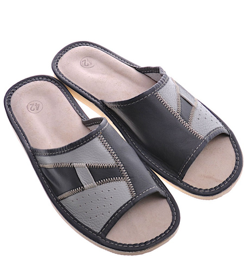 Skórzane szare kapcie klapki męskie /F6-1 4830 S196/