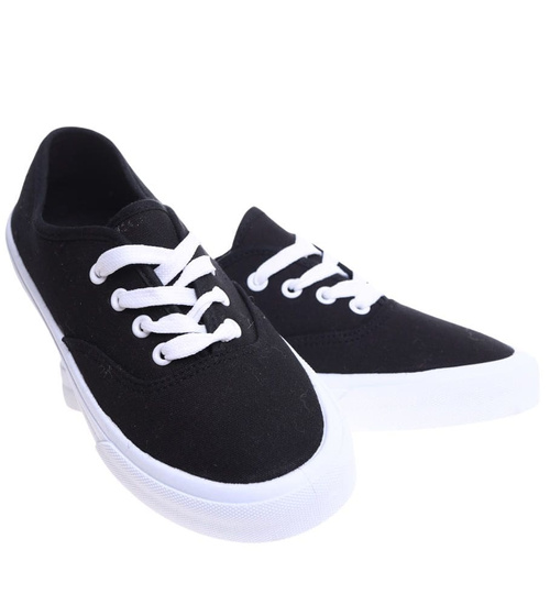 Czarne sznurowane tenisówki damskie z tkaniny /E4-1 15983 G152/