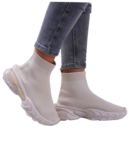 Wsuwane beżowe trampki damskie /D9-3 13310 T291/