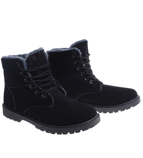 Zimowe męskie trapery ocieplane Czarne /D9-1 10415 T346/