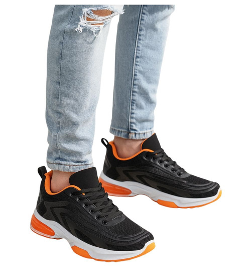  Sznurowane chłopięce buty sportowe Czarno pomarańczowe /G12-1 18089 T333/