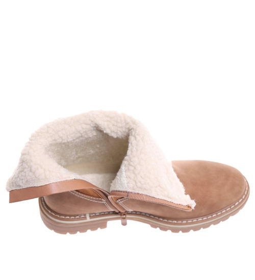 Zimowe botki saszki z ociepleniem Brązowe /G9-3 18540 G388/