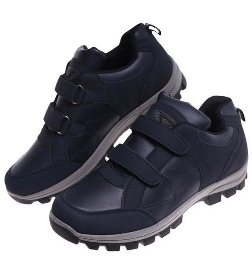 Granatowe męskie buty sportowe na rzepy /C1-3 18195 T388/