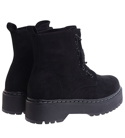 Czarne sznurowane botki trapery na platformie /E6-3 17165 T288/