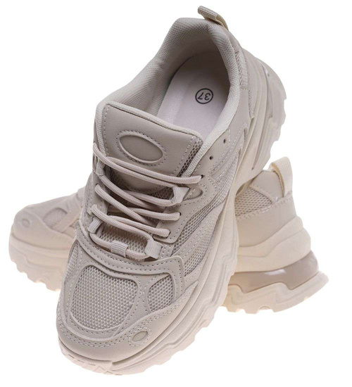 Damskie buty sportowe beżowe na platformie /A5-2 18656 S242/