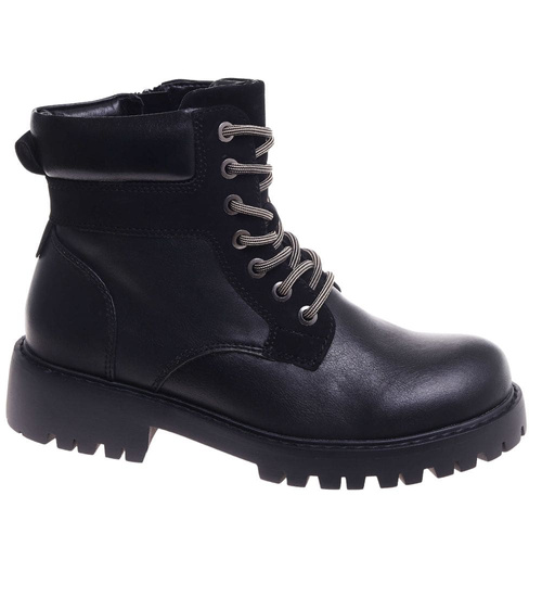 Sznurowane ocieplane botki trapery Czarne /A6-2 18278 W432/