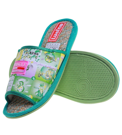 Zielone materiałowe kapcie damskie /G8-1 17592 T2-5/