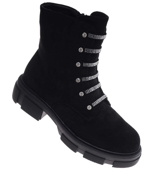 Botki trapery czarne zamszowe z suwakiem /A5-1 18169 T434/