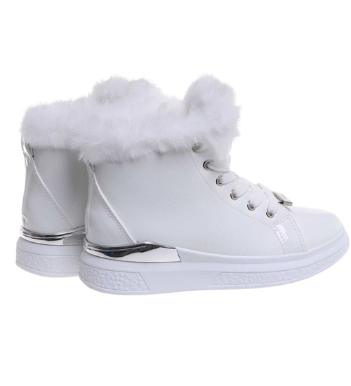 Białe zimowe trampki z futerkiem G8-2 18328 T411/