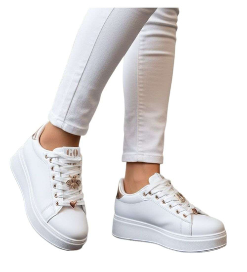 Białe sznurowane damskie trampki na platformie /B5-3 16211  T535/