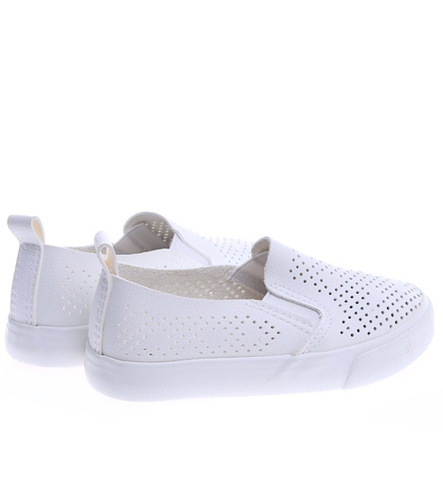 Ażurowe wsuwane trampki slip on Białe /A2-2 13764 T122/