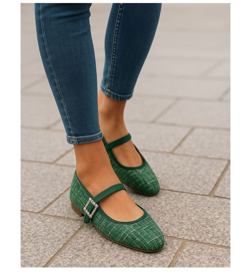 Zielone baleriny z paskiem Vintage /F7-2 17905 G8-61 +H2/