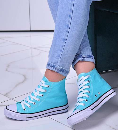 Wysokie damskie trampki z tkaniny MIĘTOWE /B1-2 4235 S174/