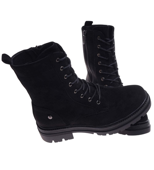 Czarne wiązane botki trapery na platformie /C4-3 18281 W600/