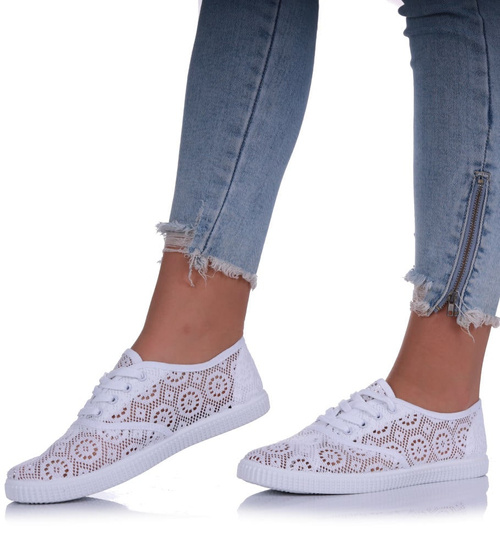Białe ażurowe koronkowe tenisówki /E2-2 17233 T233/