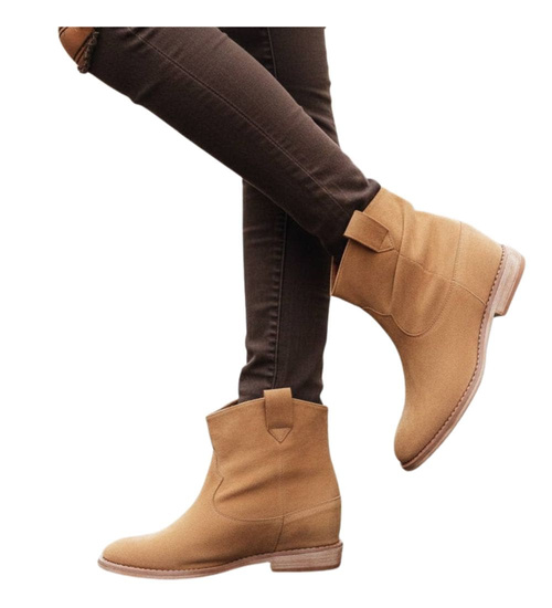 Botki damskie Lekko ocieplone Karmelowe /F5-2+h2 14738 T290/