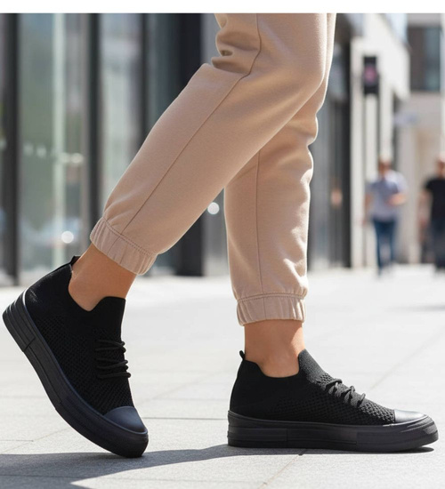 Czarne elastyczne trampki damskie /J5-1 184892 W6/