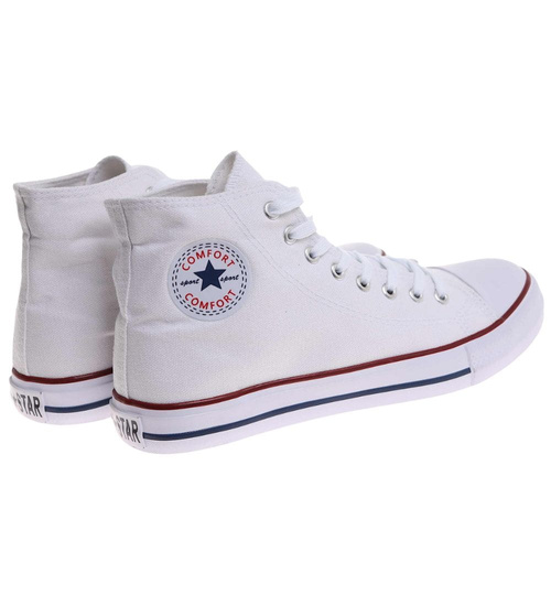 Trampki męskie wysokie Sznurowane białe z tkaniny /C3-3 17974 T232/