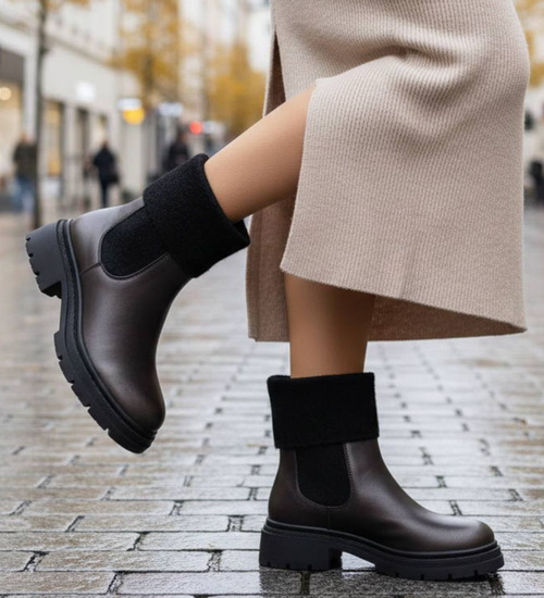 Czarne wsuwane botki zimowe /E7-1 18543 G381/