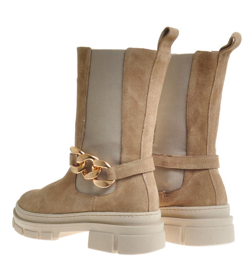 Skórzane damskie kozaki Beżowe /E1-3 10064 S202/