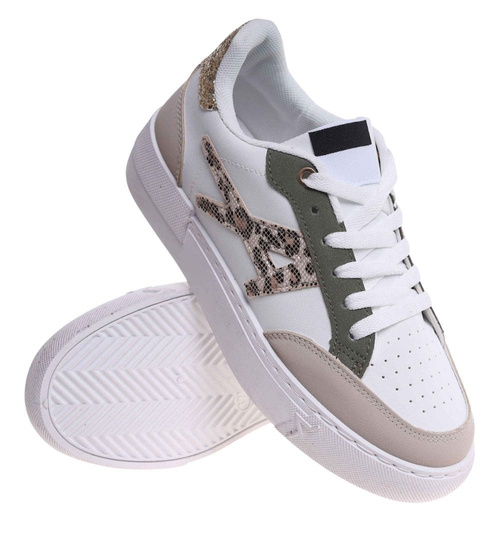 Trampki damskie sznurowane biało zielone /J4-4 H2 18481 W16-6/