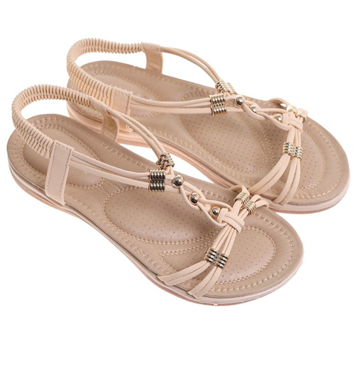 Beżowe paseczkowe sandały damskie wsuwane /E1-2 17916 W235/